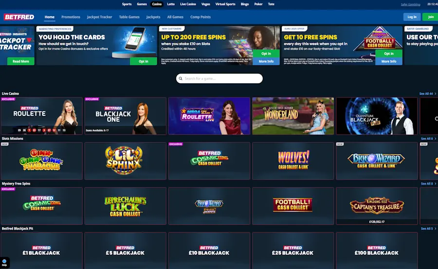 Betfred Casino main page