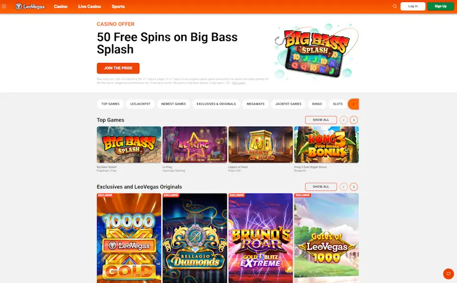 Leo Vegas Casino main page