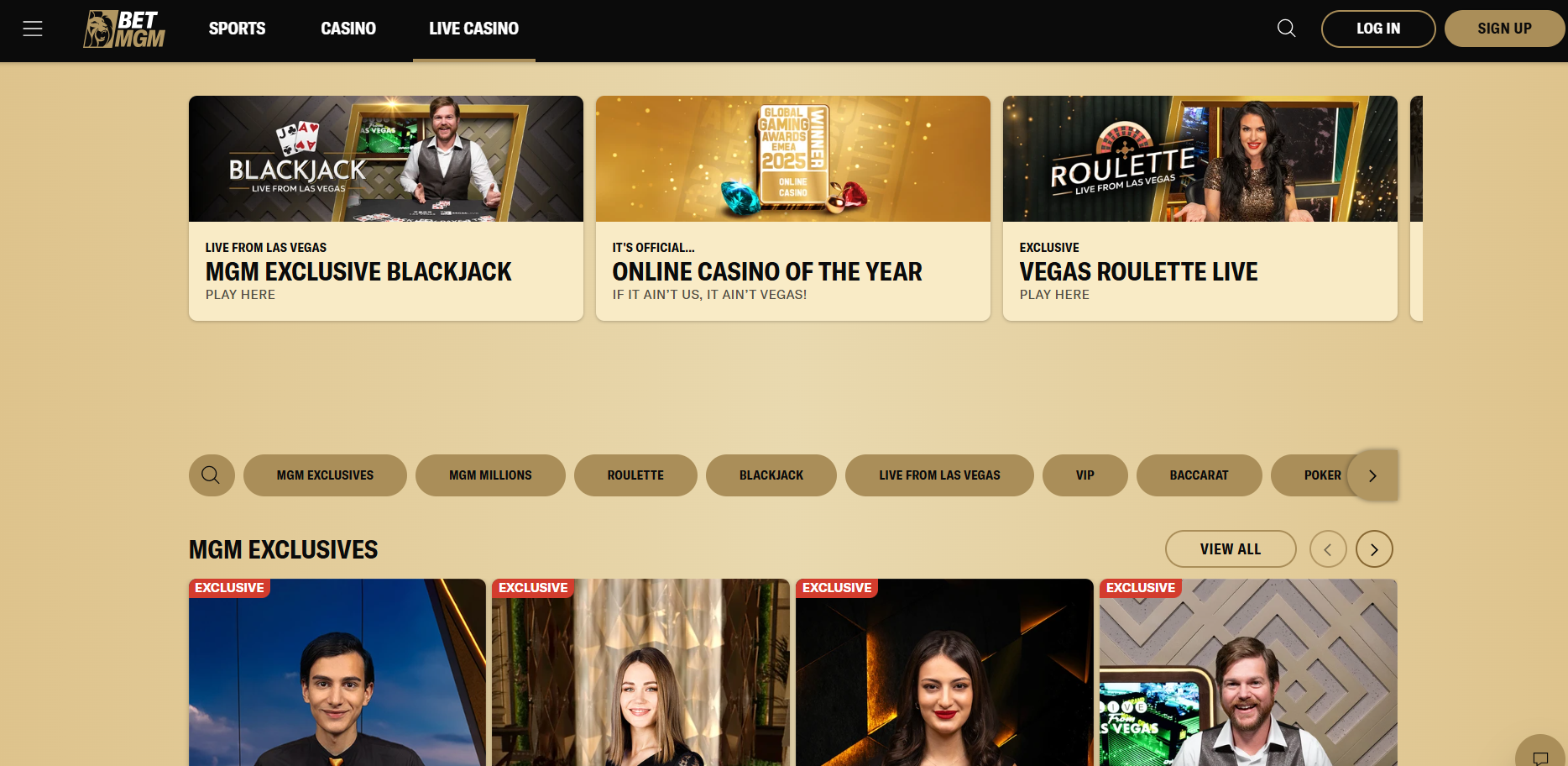 BetMGM Live Casino Page