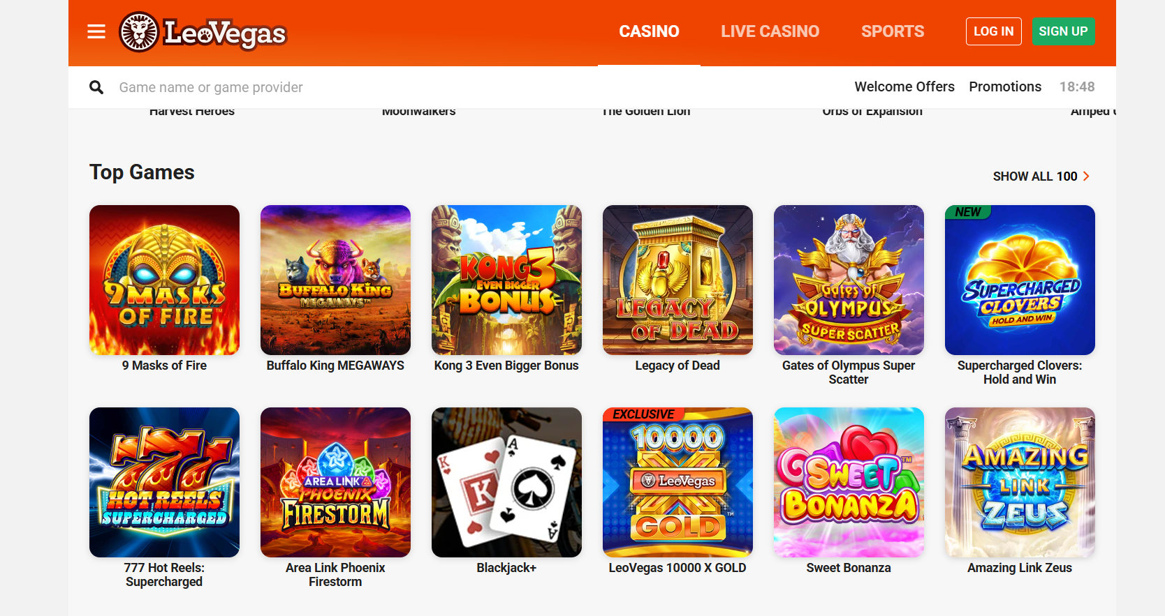 LeoVegas Home Page